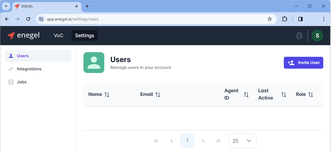 Settings/Invite User